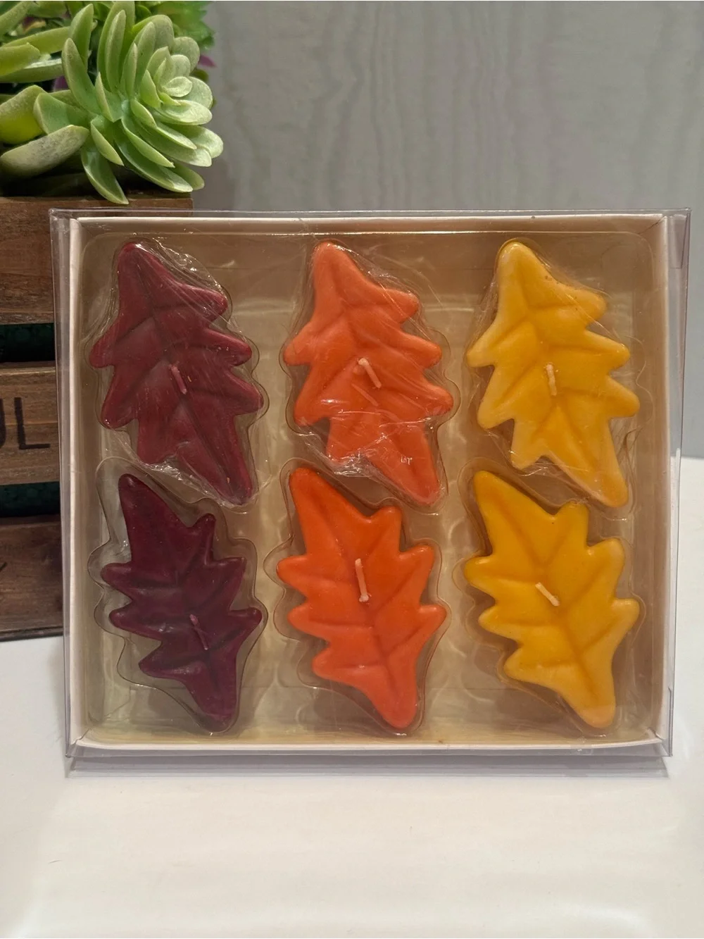 Vintage Hallmark Autumn Leaves Floating Candles Set of 6 Fall Thanksgiving NIB